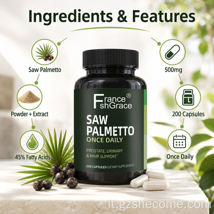 Shecome Supporto per la prostata Saw Palmetto Capsula Saw Palmetto